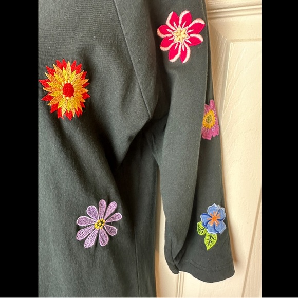 MICHAEL SIMON Lite Floral Embroidered Midi Dress Black Scoop Neck Pullover Pink - Picture 5 of 10